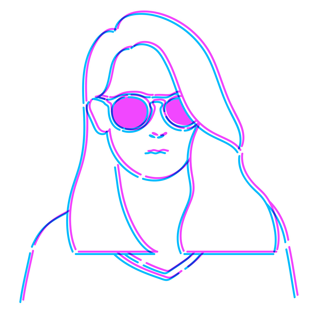 Neon framed cyberpunk person with pink neon glasses